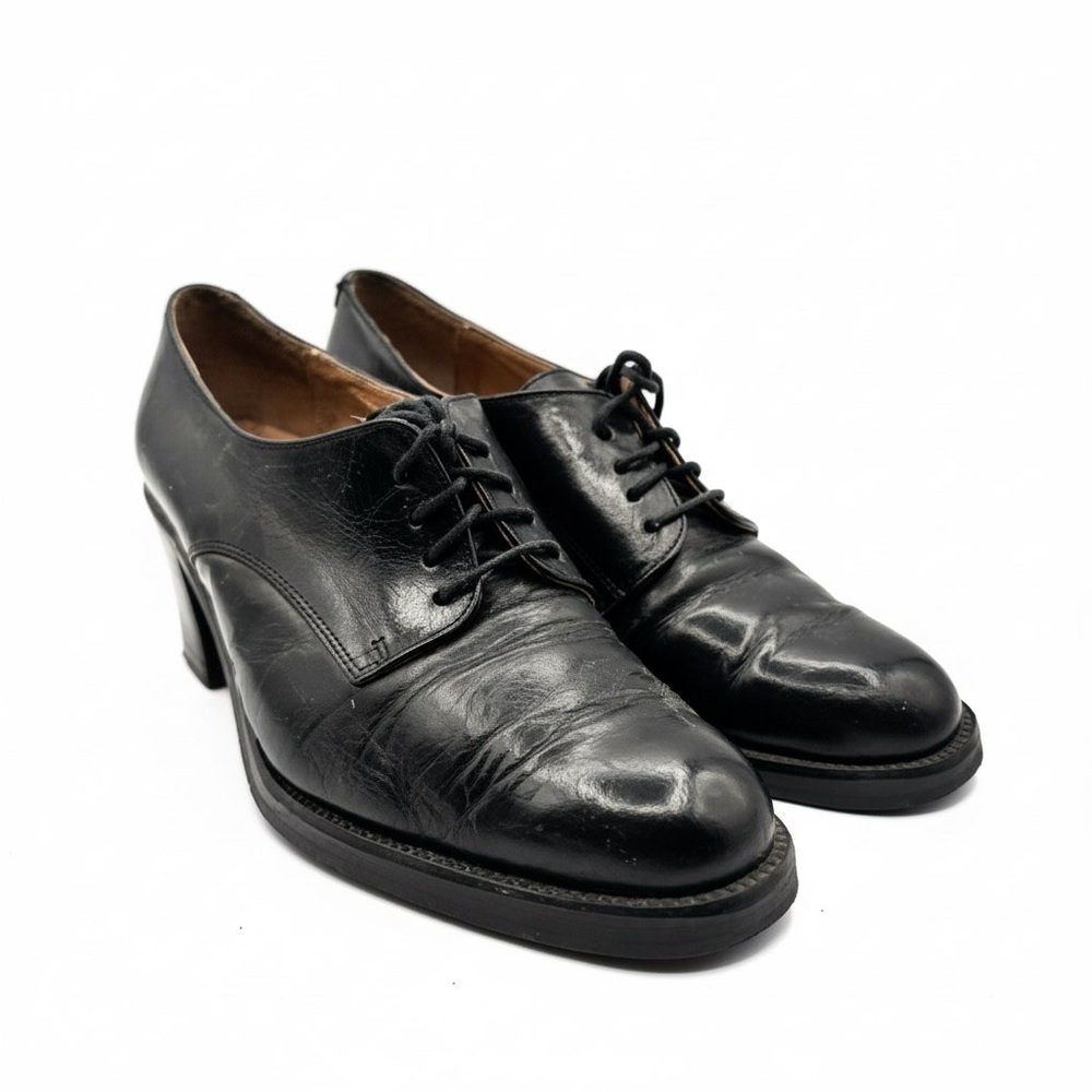 Vintage Pegabo Black Chunky Heeled Oxfords Lace Up Shoes EU 39 Women's